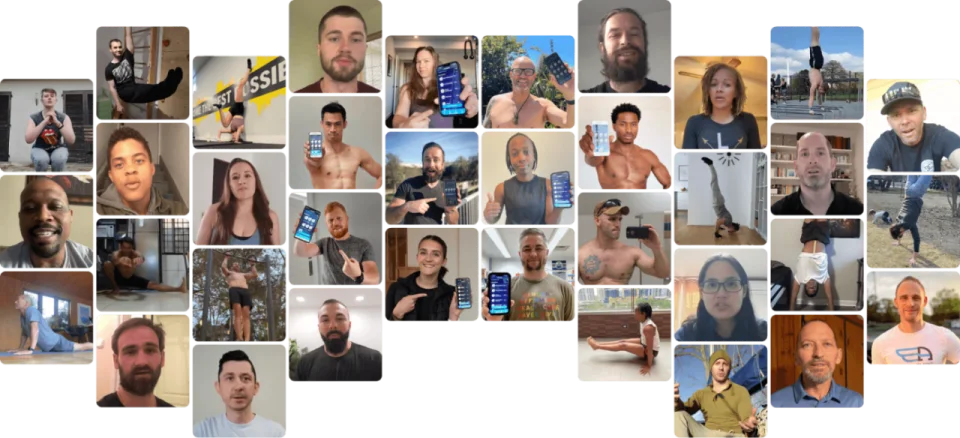 A wall of real Movement Athlete members training around the world